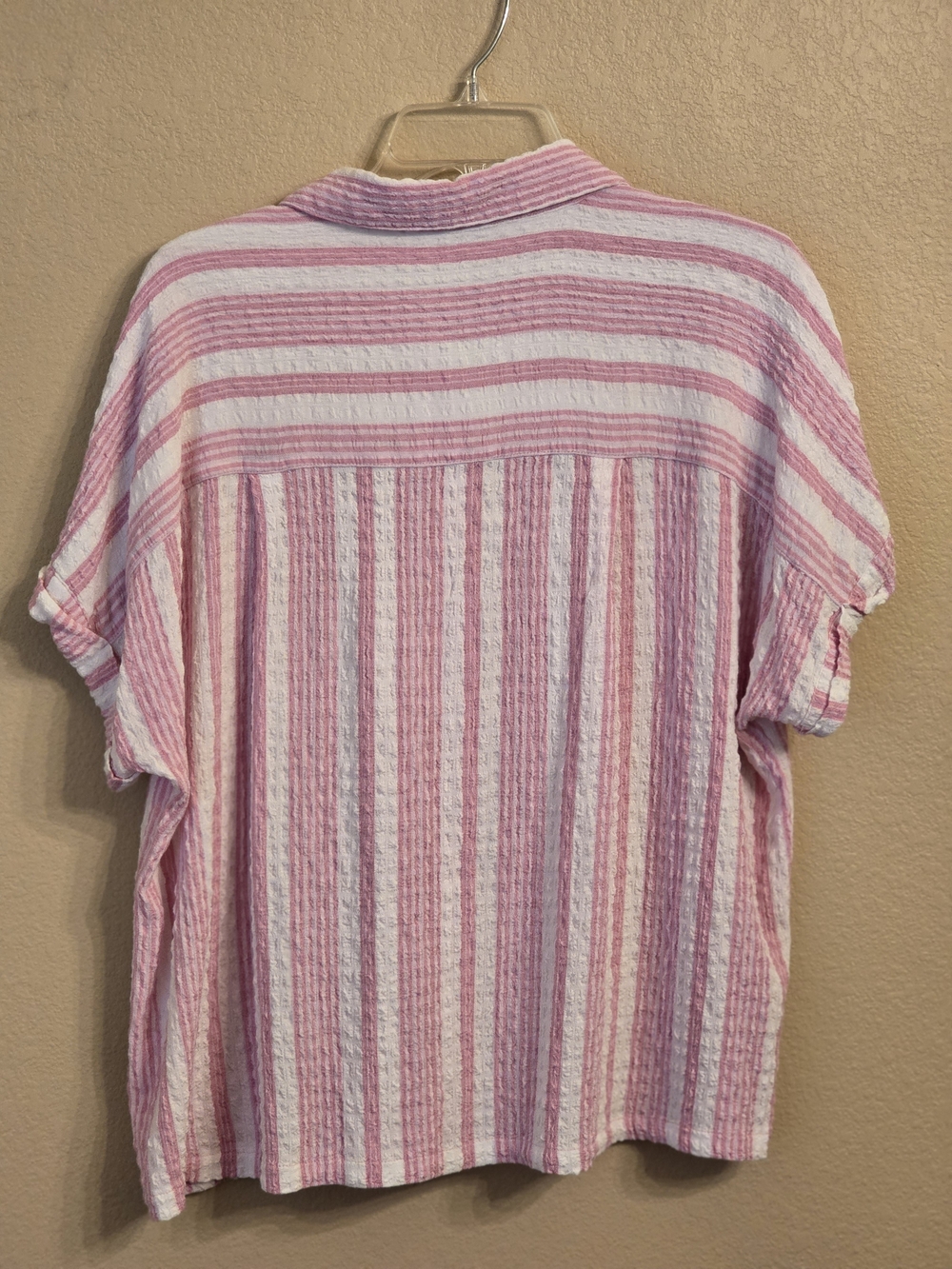 Jane and Delancey Pink and White Striped Button-Down Top Size Large Lightweight - Picture 5 of 6